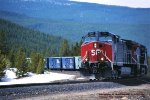 SP, Southern Pacific 231-252 east climbing the up D&RGWs 3.5% grade at Tennessee Pass, Colorado. May 10, 1996. 